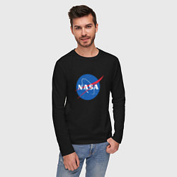 Лонгслив хлопковый мужской NASA: Logo, цвет: черный — фото 2