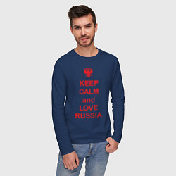 Лонгслив хлопковый мужской Keep Calm & Love Russia, цвет: тёмно-синий — фото 2