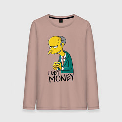 Лонгслив хлопковый мужской Mr. Burns: I get money, цвет: пыльно-розовый
