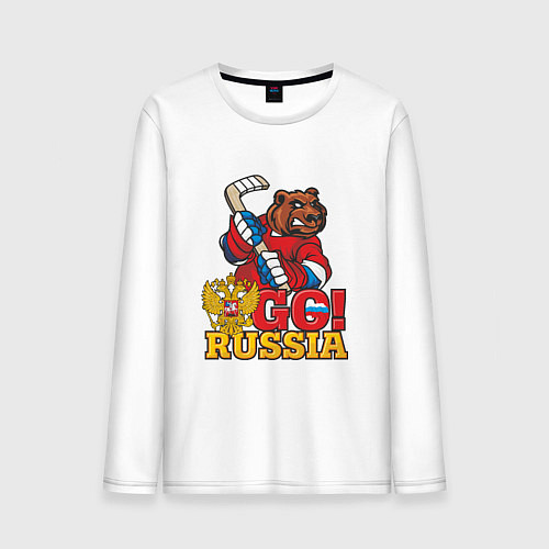 Мужской лонгслив Hockey: Go Russia / Белый – фото 1