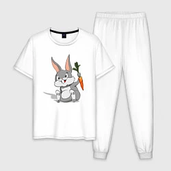 Пижама хлопковая мужская Зайка с морковью, цвет: белый