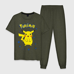 Пижама хлопковая мужская Pokemon, цвет: меланж-хаки