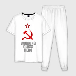 Пижама хлопковая мужская Working class hero, цвет: белый