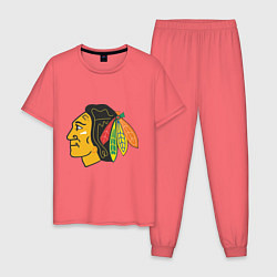 Пижама хлопковая мужская Chicago Blackhawks, цвет: коралловый