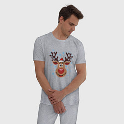 Пижама хлопковая мужская Олень под снегом, цвет: меланж — фото 2