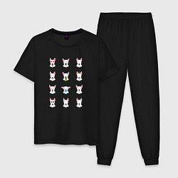 Пижама хлопковая мужская 12 эмоций бультерьера, цвет: черный