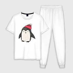 Пижама хлопковая мужская Зимний пингвин-мальчик, цвет: белый