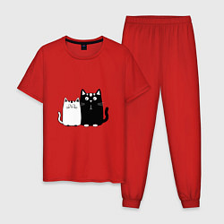 Пижама хлопковая мужская Удивленные коты, цвет: красный