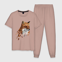 Пижама хлопковая мужская Полигональный лис, цвет: пыльно-розовый