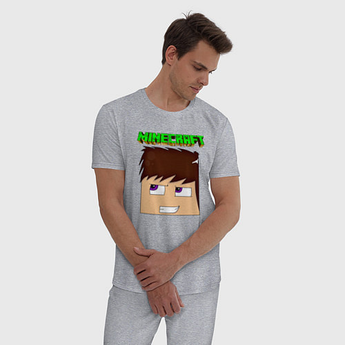 Мужская пижама Огромная голова Стива - Minecraft / Меланж – фото 3