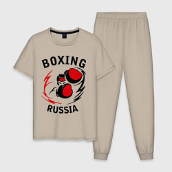 Пижама хлопковая мужская Boxing Russia Forever цвета миндальный — фото 1