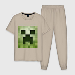 Пижама хлопковая мужская Мinecraft creeper, цвет: миндальный