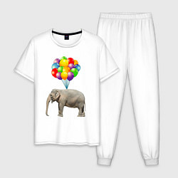 Пижама хлопковая мужская Воздушный слоник, цвет: белый
