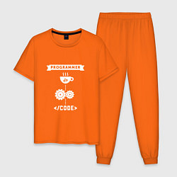 Пижама хлопковая мужская Принцип работы программиста цвета оранжевый — фото 1