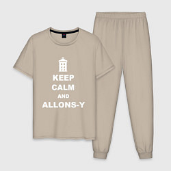 Пижама хлопковая мужская Keep Calm & Allons-Y, цвет: миндальный