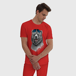 Пижама хлопковая мужская Медведь в очках, цвет: красный — фото 2