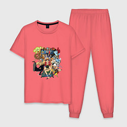 Пижама хлопковая мужская Ван-Пис, цвет: коралловый