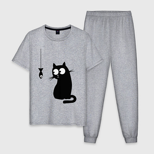 Мужская пижама Кот и рыба / Меланж – фото 1