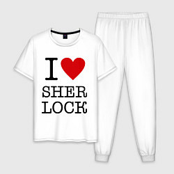 Пижама хлопковая мужская I love Sherlock, цвет: белый