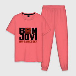 Пижама хлопковая мужская Bon Jovi: Nice day, цвет: коралловый