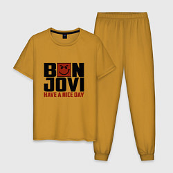Пижама хлопковая мужская Bon Jovi: Nice day, цвет: горчичный