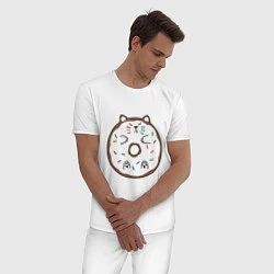 Пижама хлопковая мужская Кот пончик, цвет: белый — фото 2