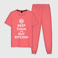 Пижама хлопковая мужская Keep Calm & Buy Bitcoin, цвет: коралловый