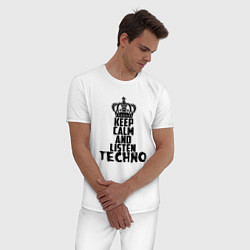 Пижама хлопковая мужская Keep Calm & Listen Techno, цвет: белый — фото 2