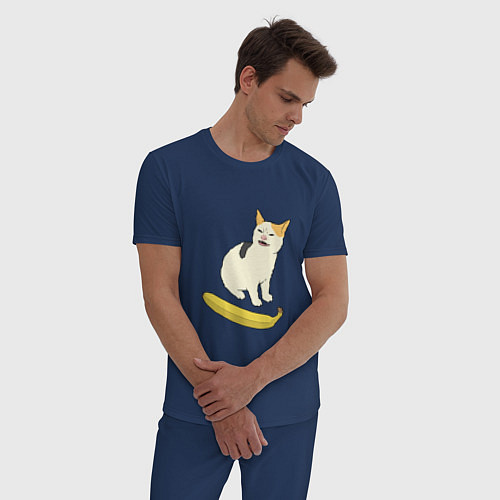 Мужская пижама Cat no banana meme / Тёмно-синий – фото 3