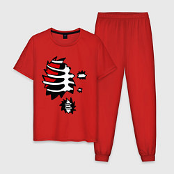 Пижама хлопковая мужская Зомби-скелет, цвет: красный