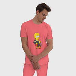 Пижама хлопковая мужская Лиза Симпсон и кот, цвет: коралловый — фото 2