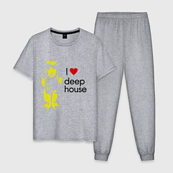 Пижама хлопковая мужская I love deep house, цвет: меланж