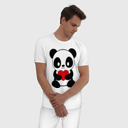 Пижама хлопковая мужская Пандочка с сердцем, цвет: белый — фото 2