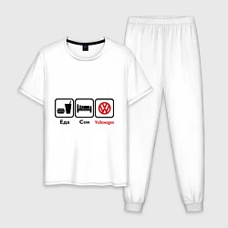 Пижама хлопковая мужская Еда, сон и Volkswagen, цвет: белый