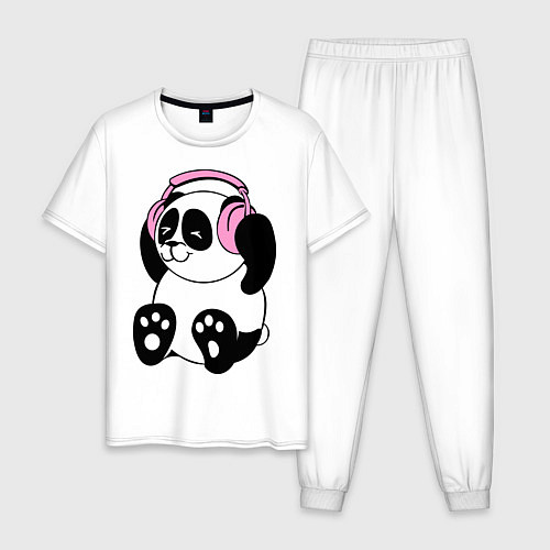Мужская пижама Panda in headphones панда в наушниках / Белый – фото 1