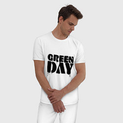 Пижама хлопковая мужская Greeen Day: spray style, цвет: белый — фото 2