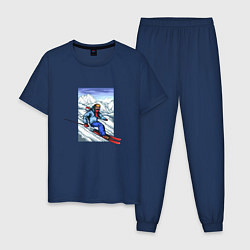 Пижама хлопковая мужская Лыжный Спорт, цвет: тёмно-синий