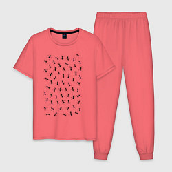 Пижама хлопковая мужская Армия мурашей, цвет: коралловый