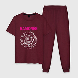 Пижама хлопковая мужская Ramones Boyband, цвет: меланж-бордовый