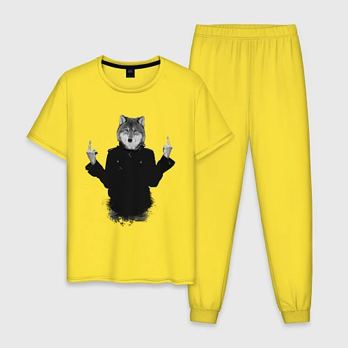 Мужская пижама Fuck wolf / Желтый – фото 1