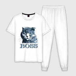 Пижама хлопковая мужская Boss cat, цвет: белый