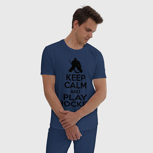 Мужская пижама Keep Calm & Play Hockey / Тёмно-синий – фото 3