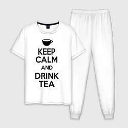 Пижама хлопковая мужская Keep Calm & Drink Tea, цвет: белый