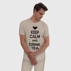 Пижама хлопковая мужская Keep Calm & Drink Tea, цвет: миндальный — фото 2