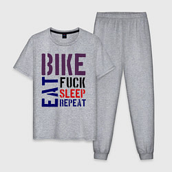 Пижама хлопковая мужская Bike eat sleep repeat, цвет: меланж