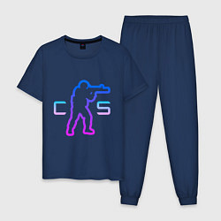 Пижама хлопковая мужская CS - логотип с бойцом, цвет: тёмно-синий