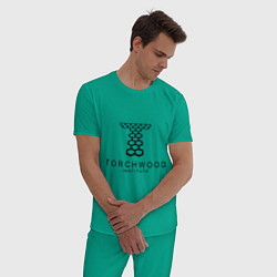 Пижама хлопковая мужская Torchwood Institute, цвет: зеленый — фото 2