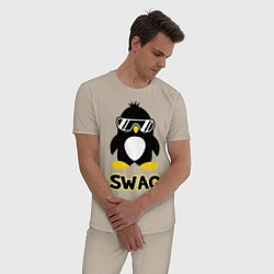 Пижама хлопковая мужская SWAG Penguin, цвет: миндальный — фото 2