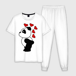 Пижама хлопковая мужская Поцелуй панды: для него, цвет: белый
