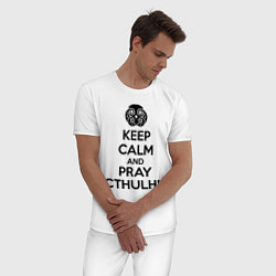Пижама хлопковая мужская Keep Calm & Pray Cthulhu, цвет: белый — фото 2